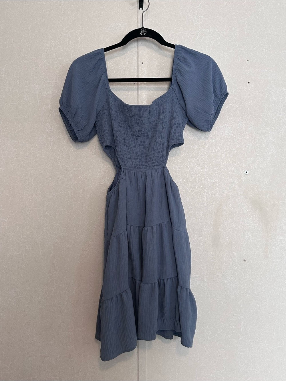 Altar'd State | Dusty Blue Puff-Sleeve Tiered Midi Dress | Size 8